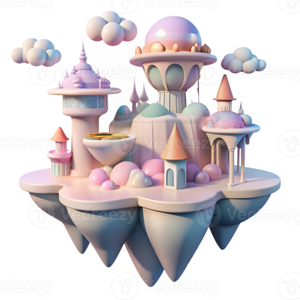 elegant traditional A surreal landscape of floating islands and impossible architecture, rendered in a dreamlike, pastel color palette. Soft, ambient lighting high resolution png