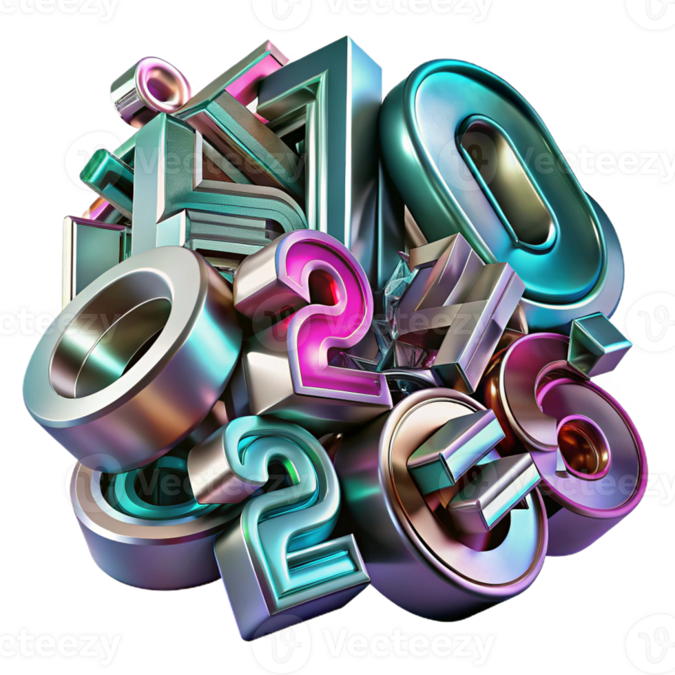 impressive vintage A chaotic jumble of letters and numbers, rendered in a futuristic, metallic style. Neon lighting highlights specific characters authentic png