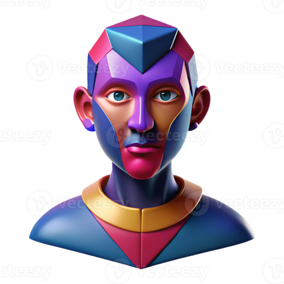 magnificent classic A stylized, abstract representation of a human face, composed of geometric shapes and bold colors. Dramatic, contrasting lighting genuine png