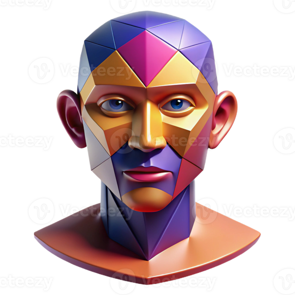 stunning minimalist A stylized, abstract representation of a human face, composed of geometric shapes and bold colors. Dramatic, contrasting lighting 4K png