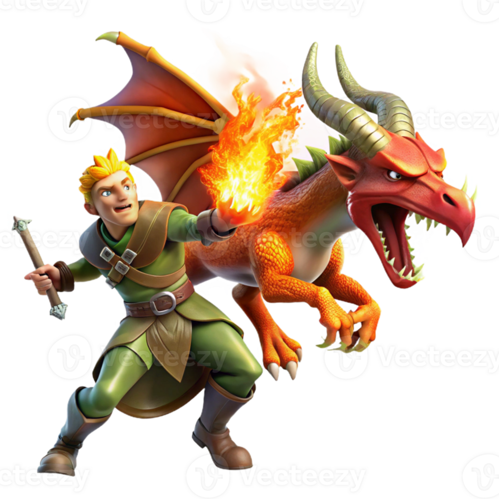 extraordinary creative A Celtic warrior battling a fearsome dragon, fire and smoke filling the air, dynamic and action-packed exclusive png