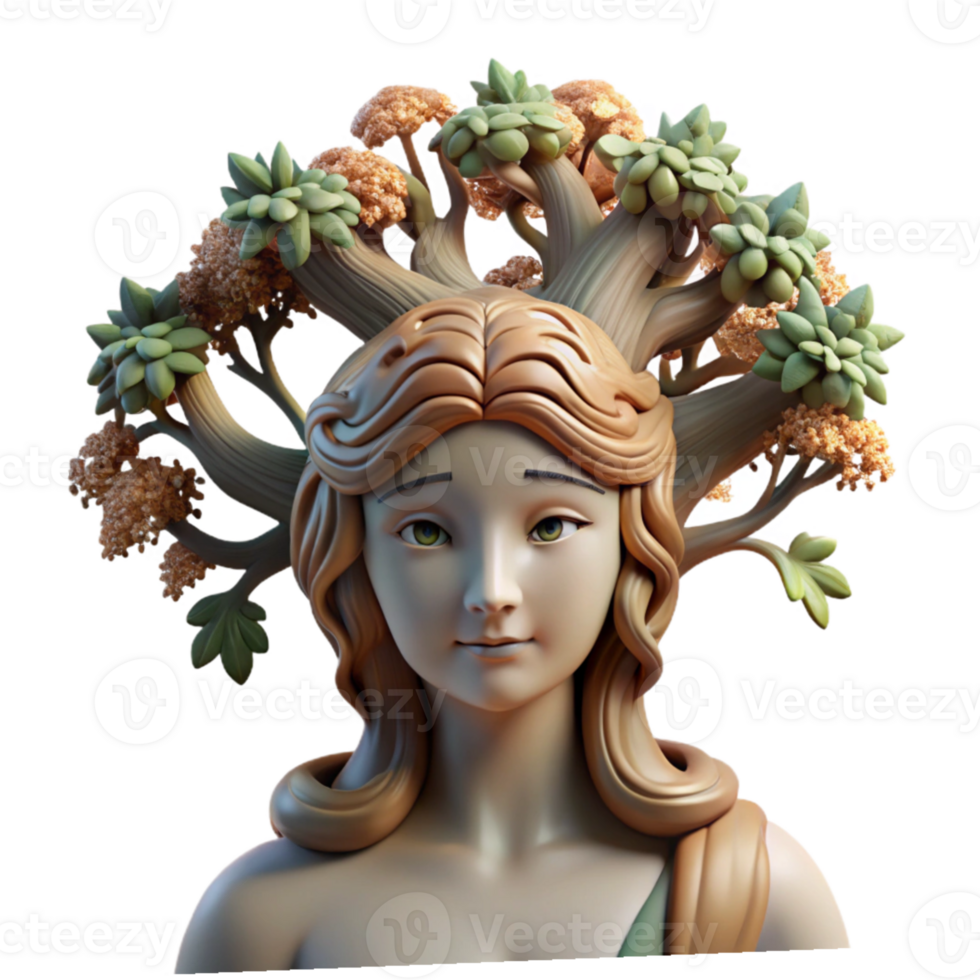 impressive abstract A serene dryad emerging from a giant oak tree, sunlight dappling her skin, in the style of a classical sculpture exclusive png