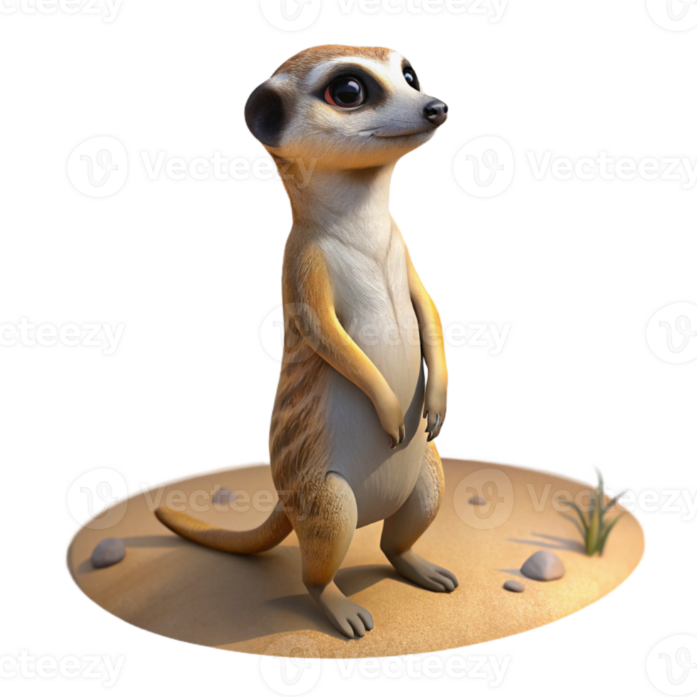 wonderful minimalist A curious meerkat standing on its hind legs, scanning the desert landscape, harsh midday sunlight. Wildlife photography style original png