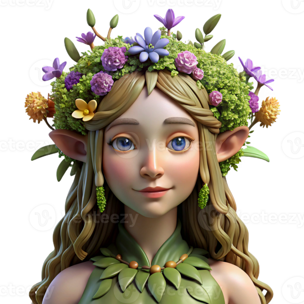 magnificent rustic A serene dryad, adorned with moss and blooming wildflowers, merging seamlessly with a gnarled oak tree, bathed in soft dappled sunlight. Art style Pre-Raphaelite genuine png