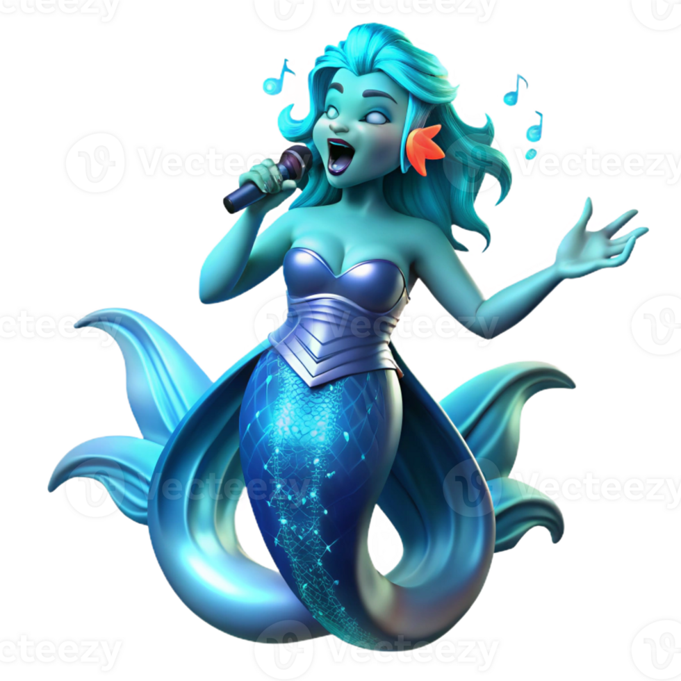 extraordinary vintage A graceful siren, scales shimmering beneath the waves, singing a haunting melody, illuminated by bioluminescent plankton. Art style Surrealism detailed png