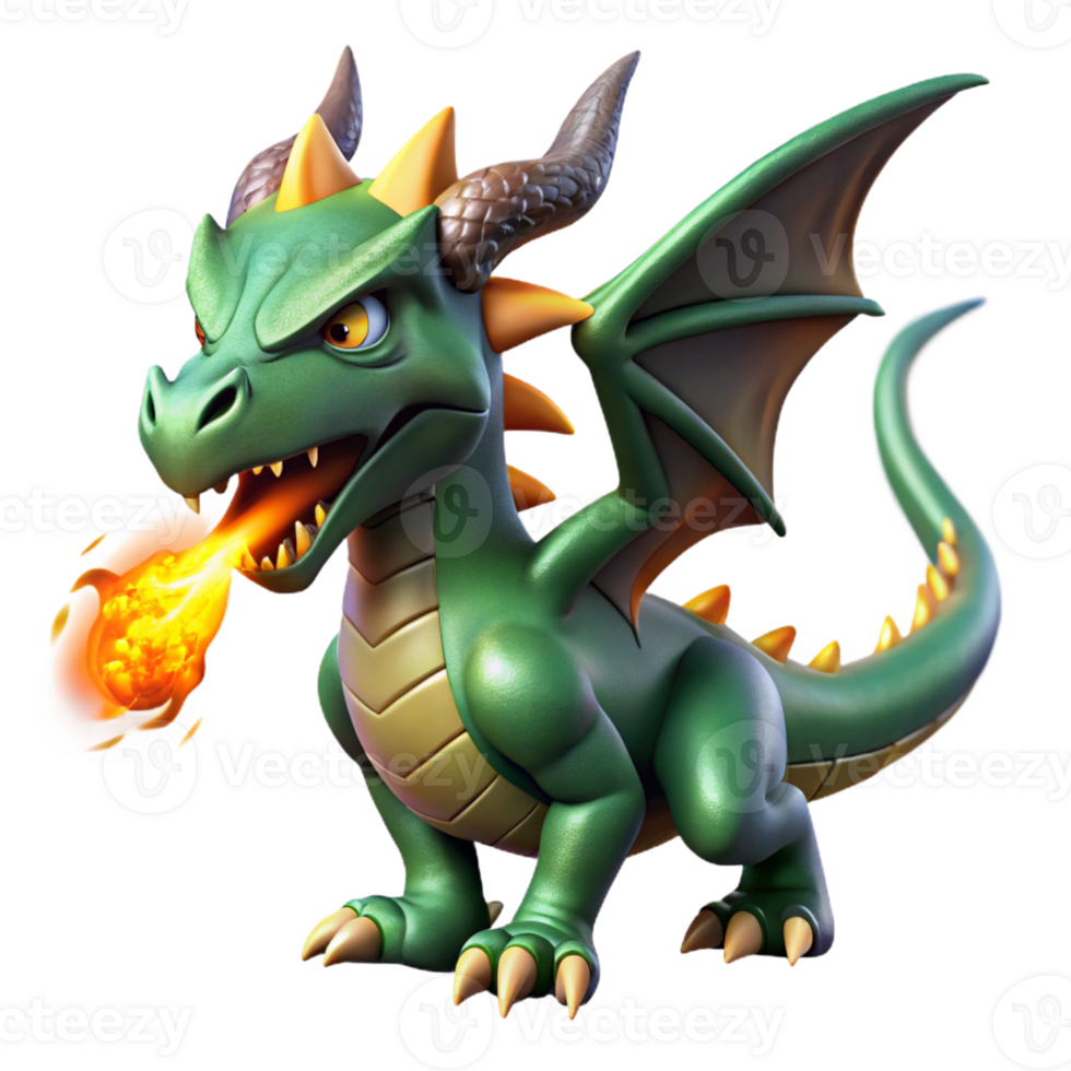 dramatic minimalist A fierce dragon, scales shimmering with emerald and gold, breathing a stream of fire, lit by the glow of its own flames. Art style High fantasy detailed png