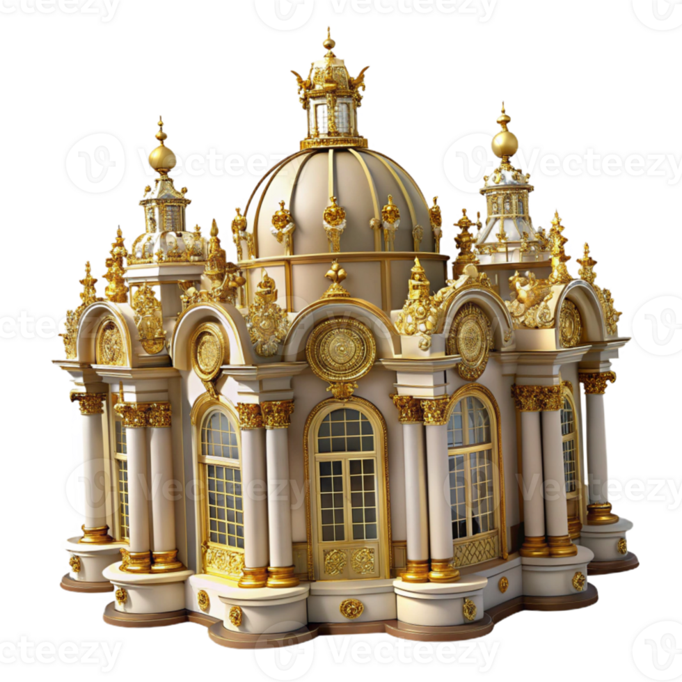 dramatic abstract An elaborate baroque palace with ornate gold details, dramatic lighting, rococo style, 4K png