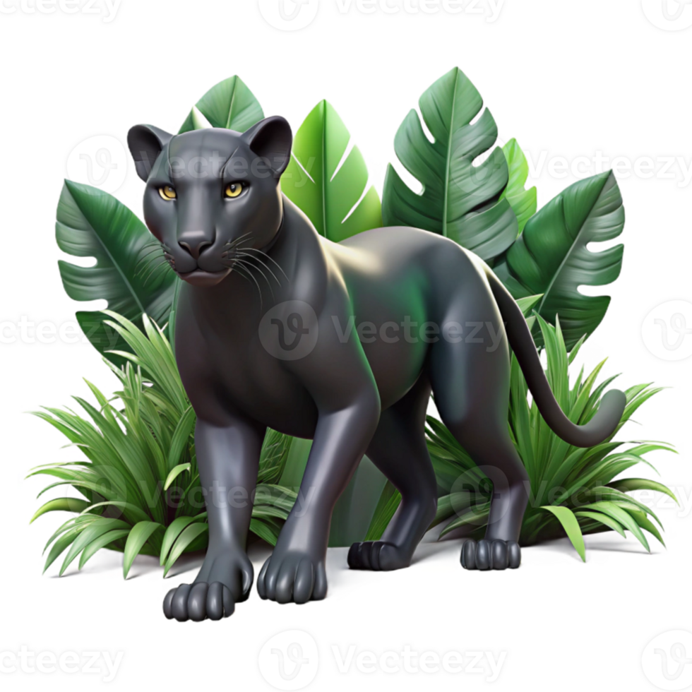elegant abstract A sleek black panther prowling through dense jungle, chiaroscuro lighting, art deco style detailed png