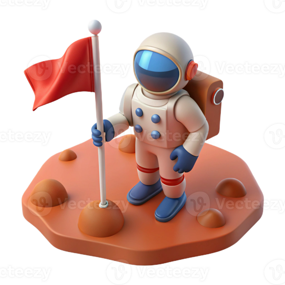 serene creative A lone astronaut planting a flag on the surface of a desolate, red planet. Harsh lighting, photorealistic style detailed png