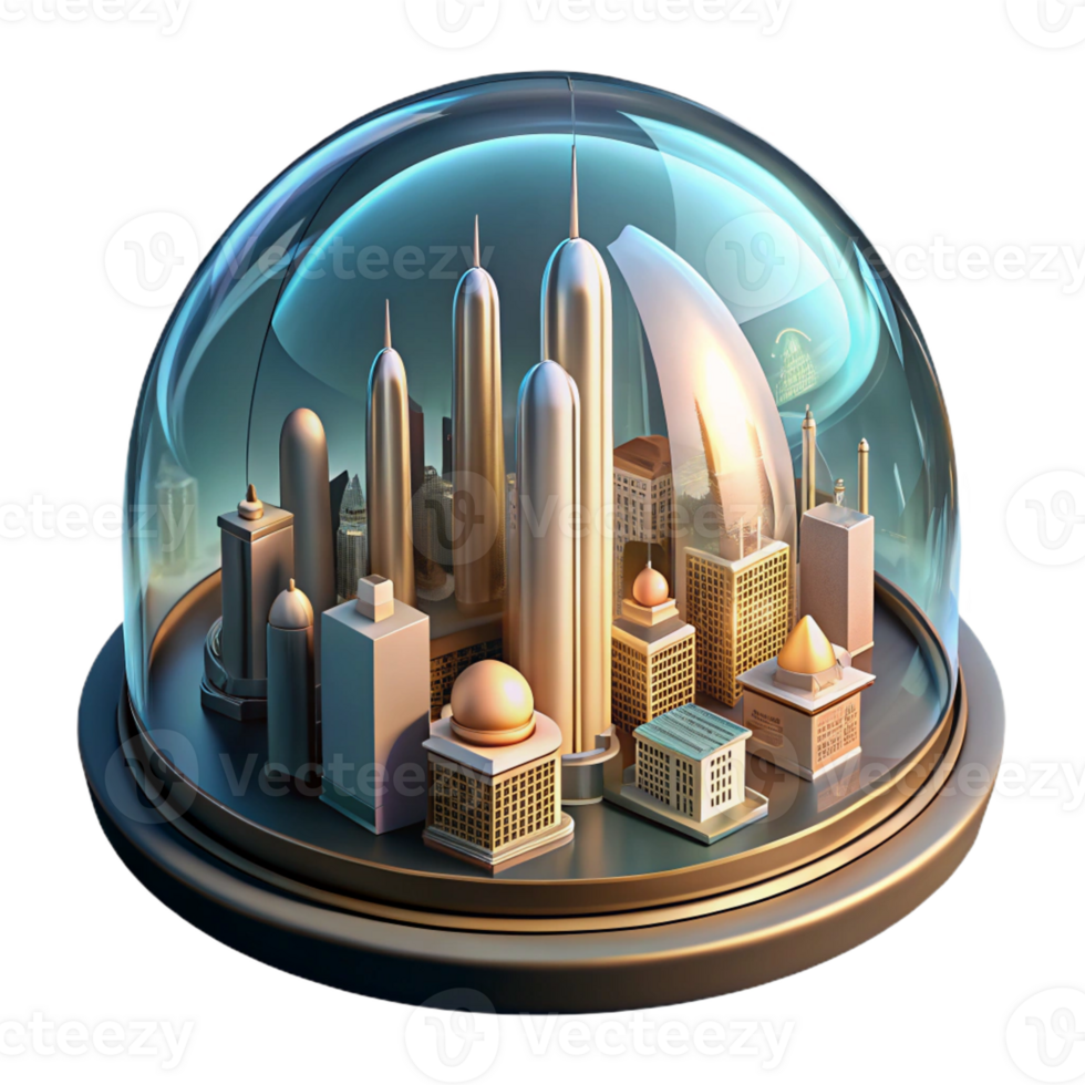 wonderful modern A futuristic cityscape built into the inside of a giant dome, illuminated by artificial sunlight. Utopian lighting, art deco style authentic png