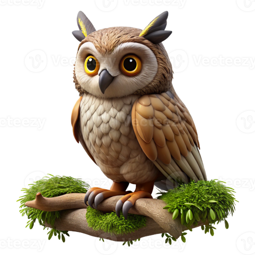magnificent modern A wise old owl perched on a moss-covered branch in a dimly lit forest, intricate details, fantasy art style high resolution png
