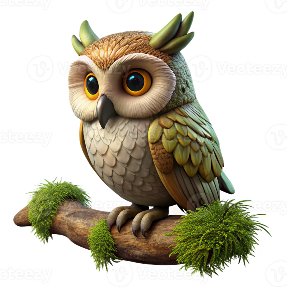 dramatic rustic A wise old owl perched on a moss-covered branch in a dimly lit forest, intricate details, fantasy art style original png