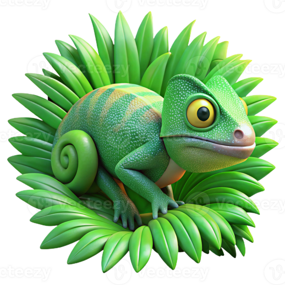 beautiful traditional A chameleon blending seamlessly with a lush, vibrant tropical plant, hyperrealistic style 4K png