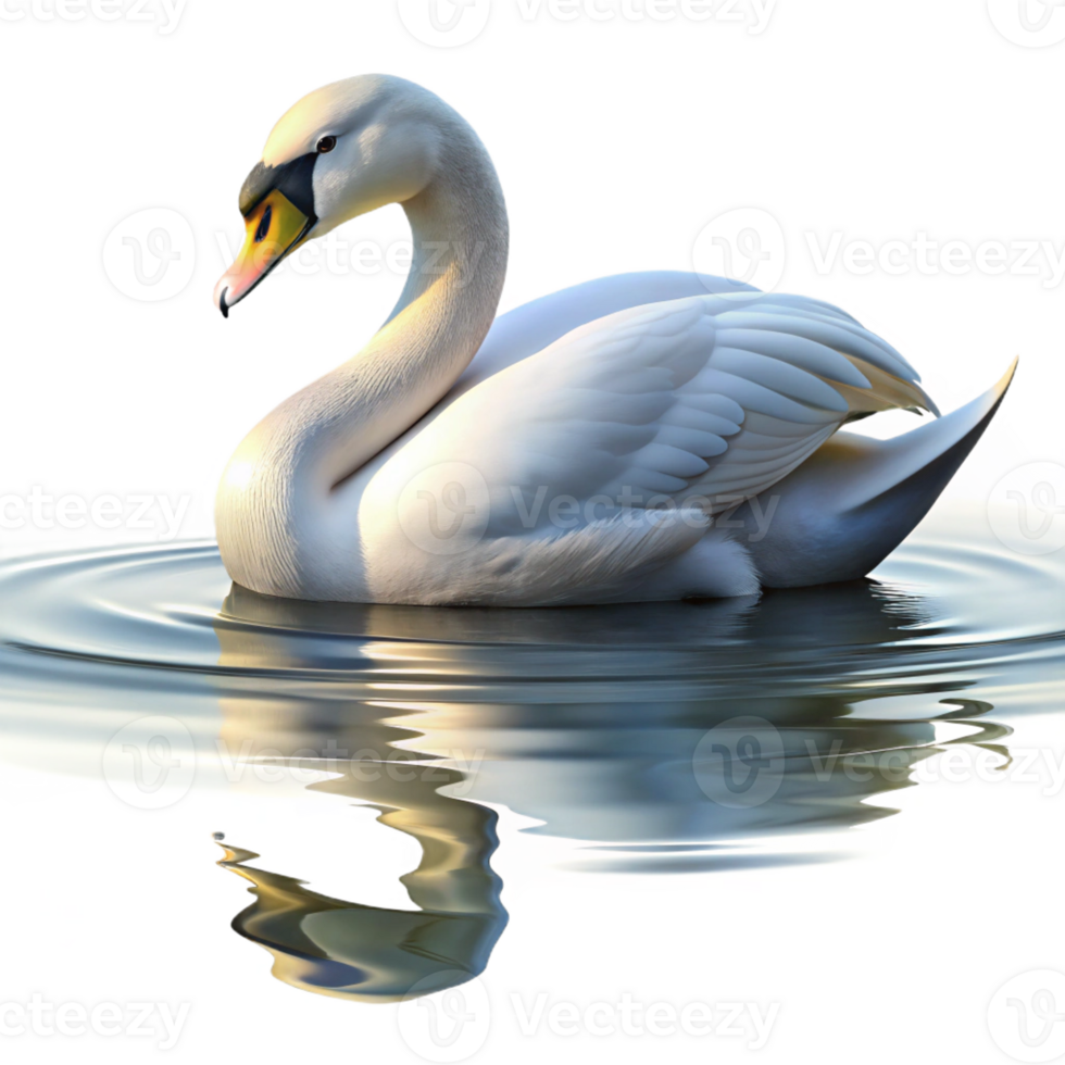 magnificent artistic A graceful swan gliding across a still lake, reflection visible in the water, serene lighting, classical painting style 4K png