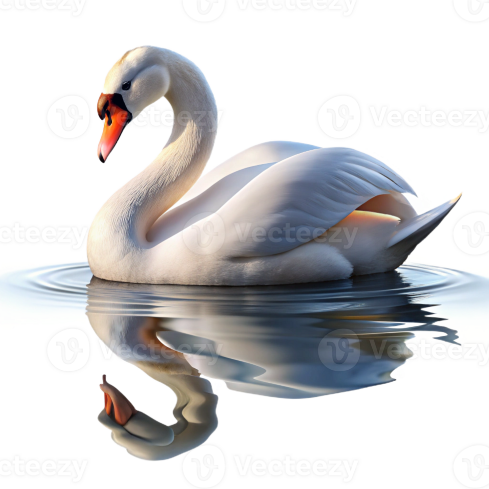 beautiful modern A graceful swan gliding across a still lake, reflection visible in the water, serene lighting, classical painting style authentic png