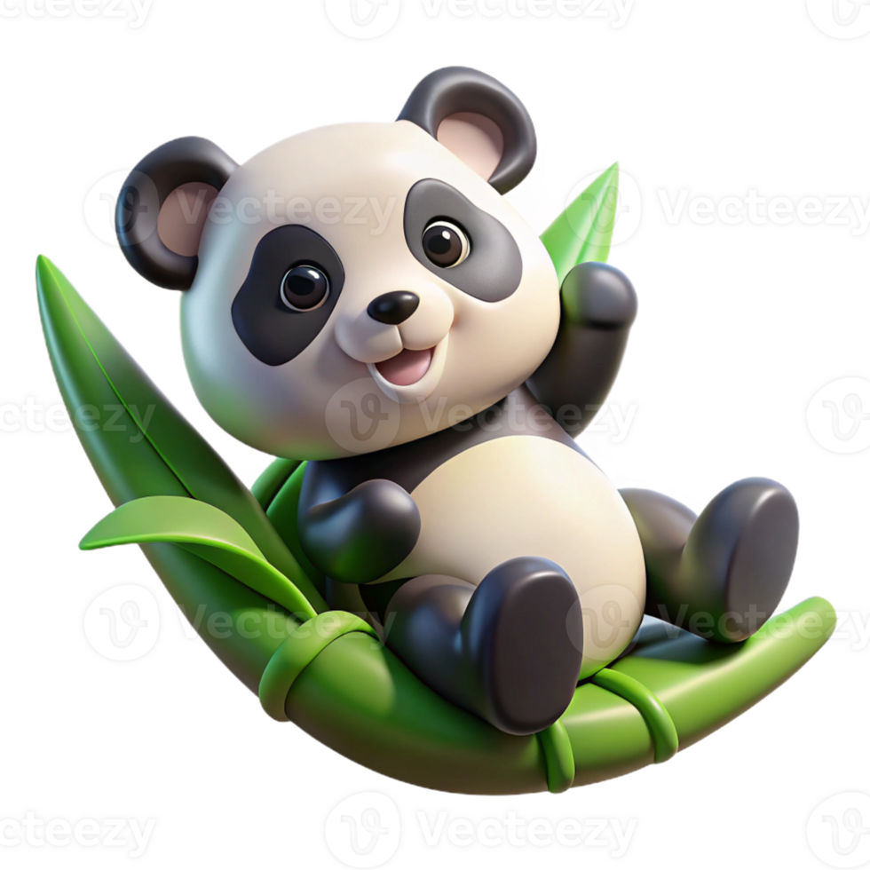 magnificent classic A playful panda cub rolling around in bamboo leaves, soft lighting, cute and cuddly style original png