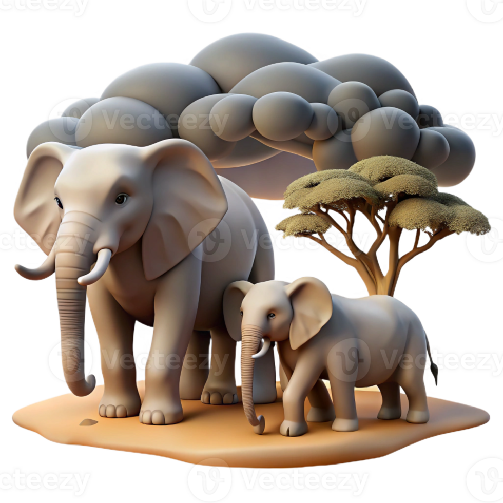 impressive artistic A family of elephants walking across the African plains, dramatic sky, cinematic style premium png