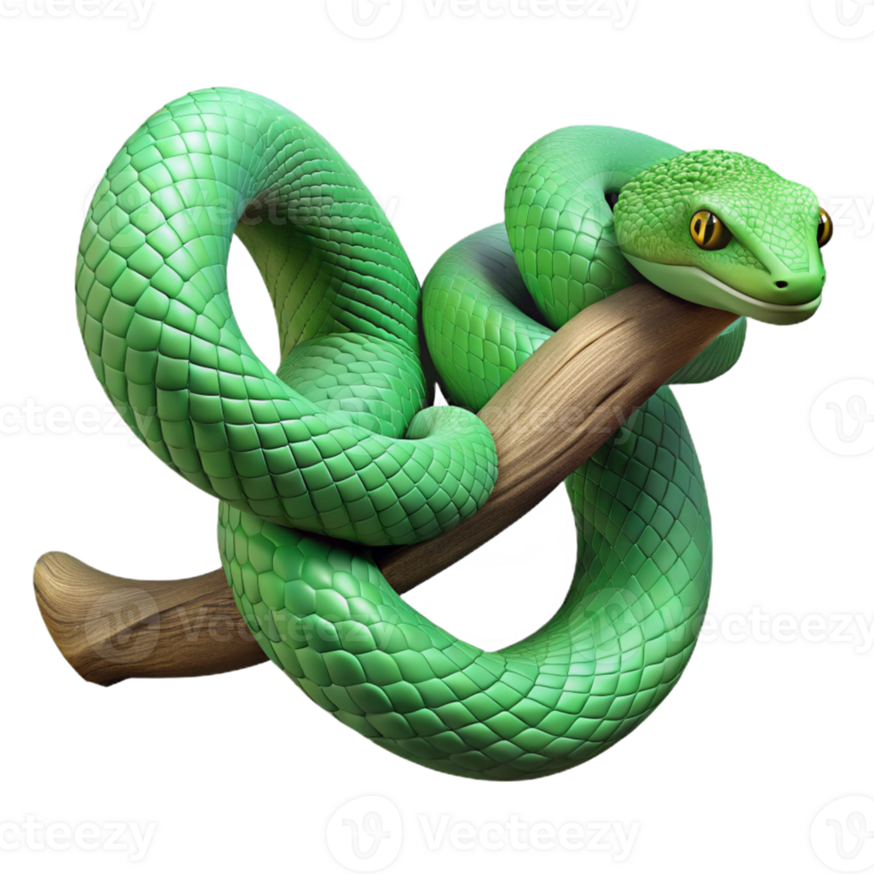 vibrant abstract A slithering green snake wrapped around a tree branch, textured scales, jungle setting removed, nature photography style exclusive png