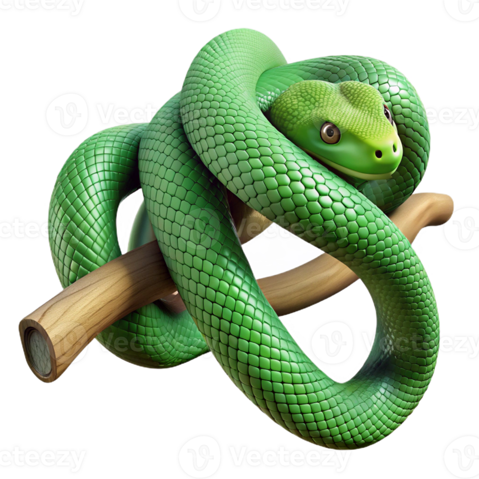 extraordinary rustic A slithering green snake wrapped around a tree branch, textured scales, jungle setting removed, nature photography style high quality png