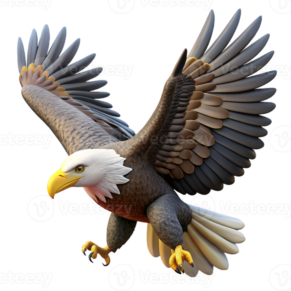 vibrant creative A majestic bald eagle soaring through the sky, powerful wings, patriotic theme, wildlife photography style detailed png