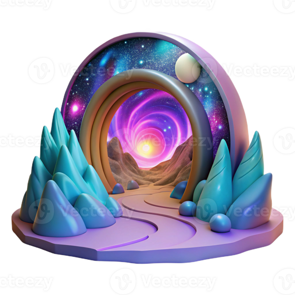 elegant abstract A portal swirling with colors of the cosmos, opening onto a breathtaking alien landscape. Surreal, vibrant, fantasy art style premium png