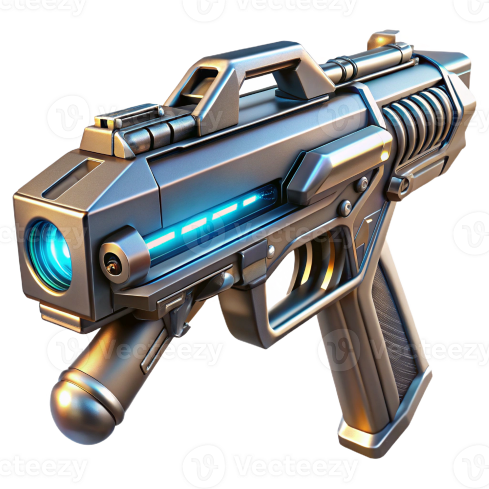 magnificent vintage A futuristic weapon, sleek and metallic, with intricate glowing details. Close-up, detailed, dramatic lighting high quality png