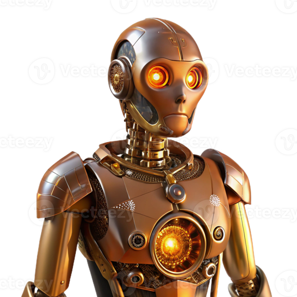impressive artistic A humanoid robot with intricate clockwork mechanisms visible beneath its transparent skin, illuminated by warm, steampunk-inspired lighting. Style Steampunk high resolution png