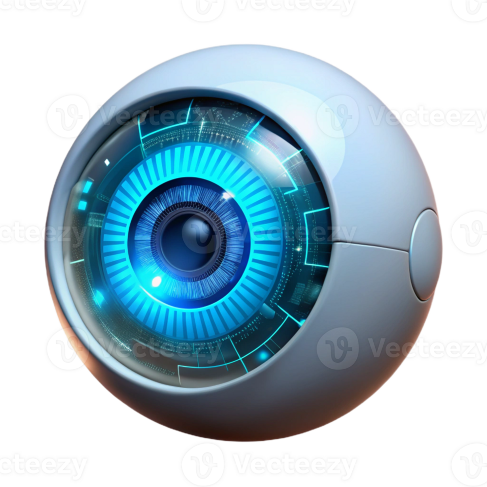 vibrant traditional A close-up of a cyborg's eye, displaying complex data streams and holographic projections, illuminated by a bright, internal light source. Style cyberpunk high quality png