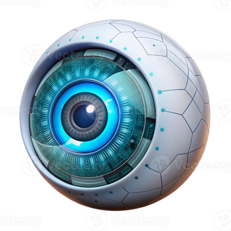 impressive rustic A close-up of a cyborg's eye, displaying complex data streams and holographic projections, illuminated by a bright, internal light source. Style cyberpunk professional png