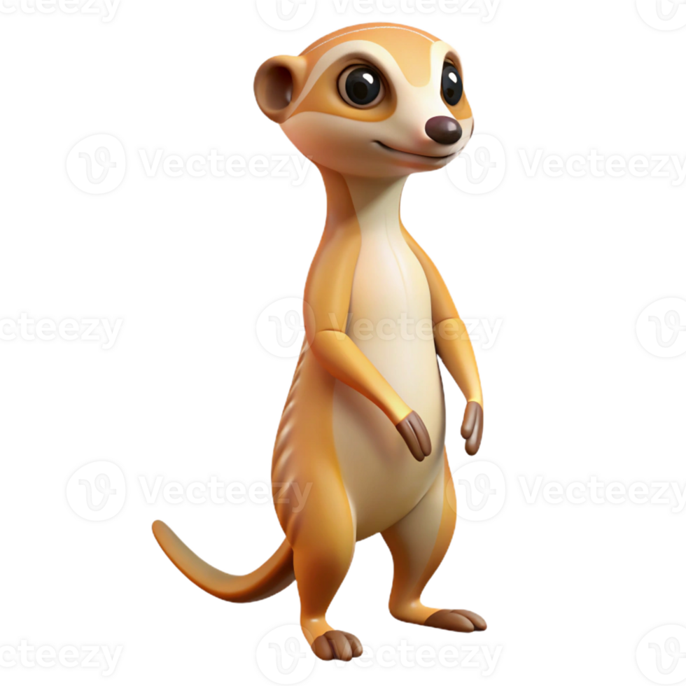 elegant classic A curious meerkat standing on its hind legs, depicted in a whimsical, cartoonish style with exaggerated features and bright colors high resolution png