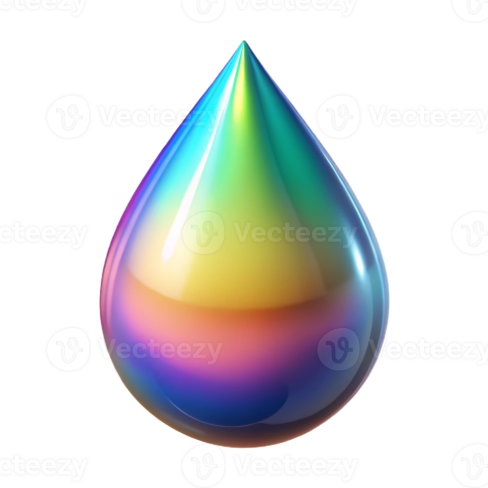 elegant modern A single, luminous tear-shaped drop, refracting light into a spectrum of colors, with a hyperrealistic rendering style detailed png