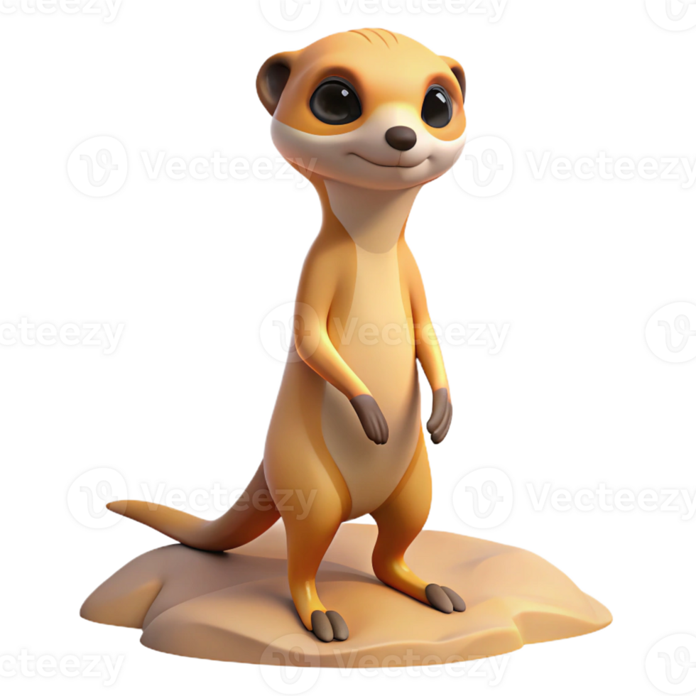 magnificent rustic A curious meerkat standing on its hind legs, scanning the desert landscape, in a cute, cartoonish style 4K png