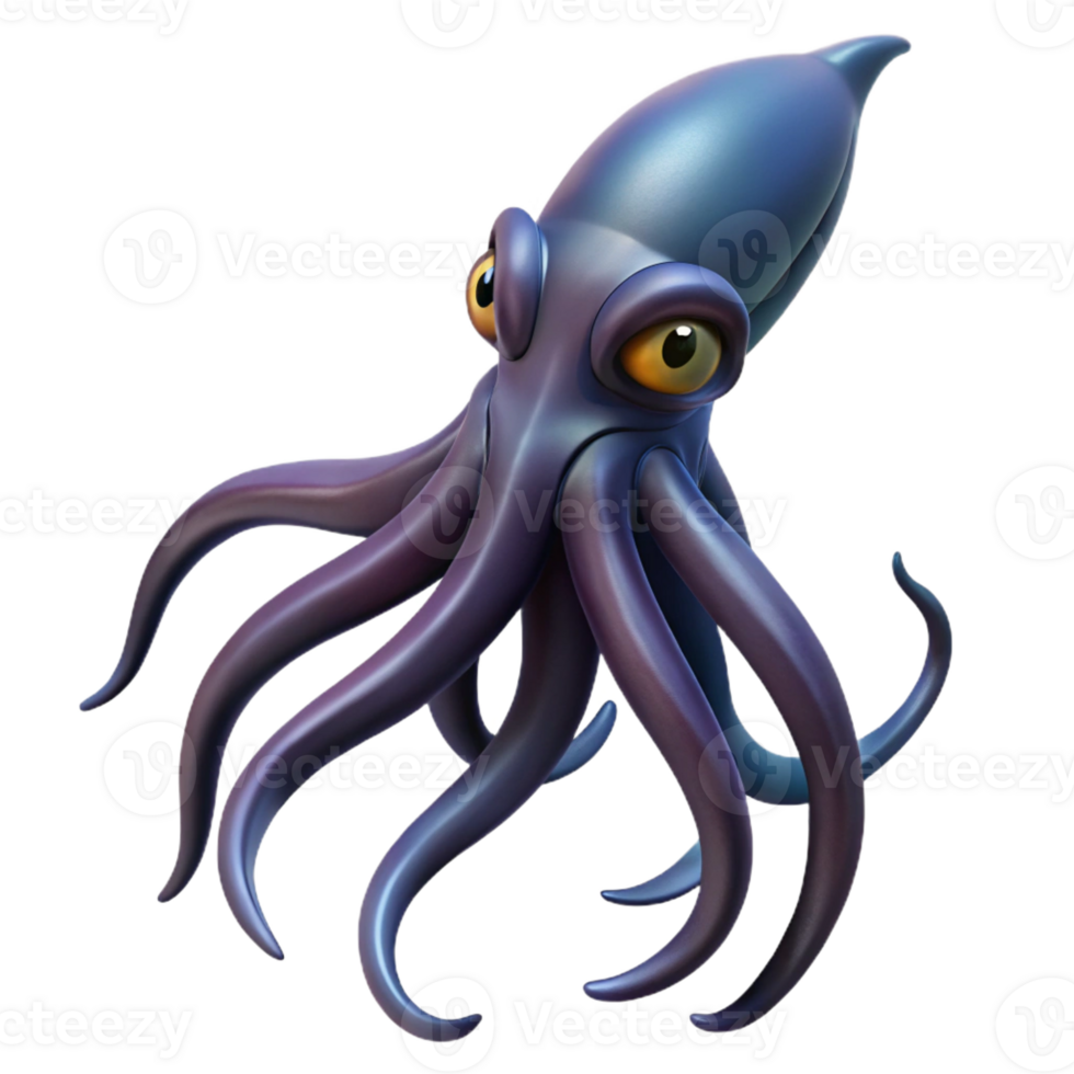 extraordinary vintage A giant squid swimming through the dark depths of the ocean, its tentacles trailing behind it, in a mysterious, monstrous style 4K png