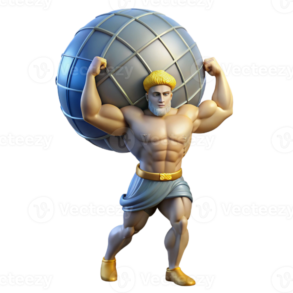 elegant modern A powerful Atlas holding the celestial sphere on his shoulders, classical style, strained lighting high quality png