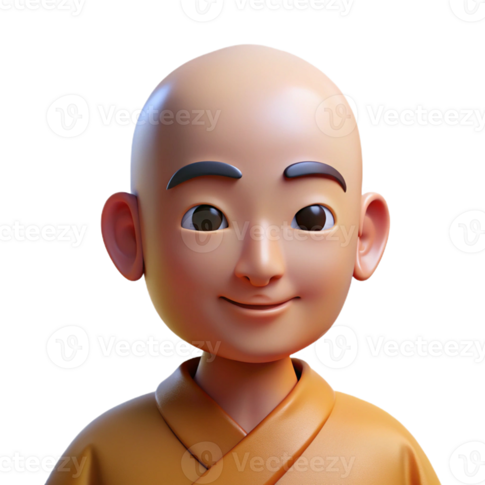 wonderful classic Portrait of a serene monk with a peaceful expression and shaved head, lit by soft, diffused light, in a minimalist style high quality png