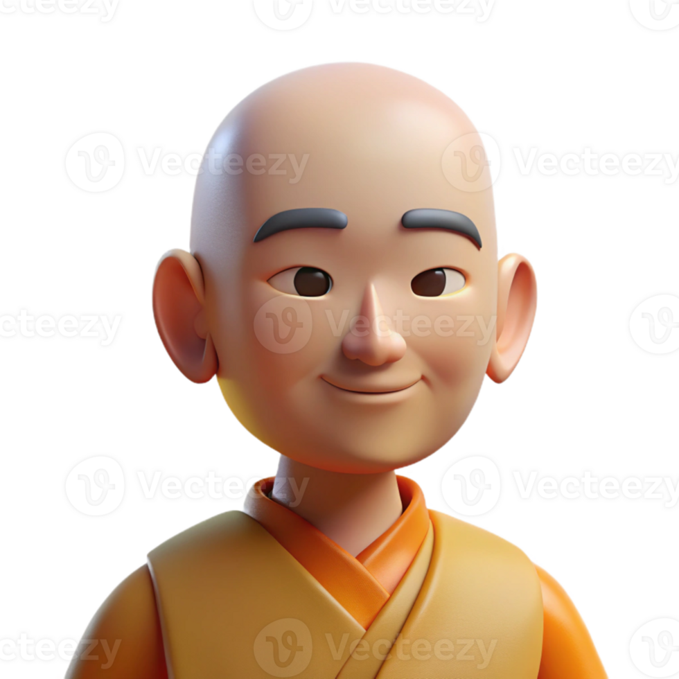 vibrant abstract Portrait of a serene monk with a peaceful expression and shaved head, lit by soft, diffused light, in a minimalist style professional png