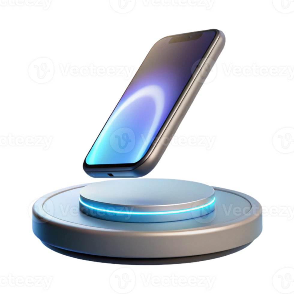 vibrant classic A levitating wireless charger powering a futuristic smartphone, soft white lighting, minimalist style 4K png