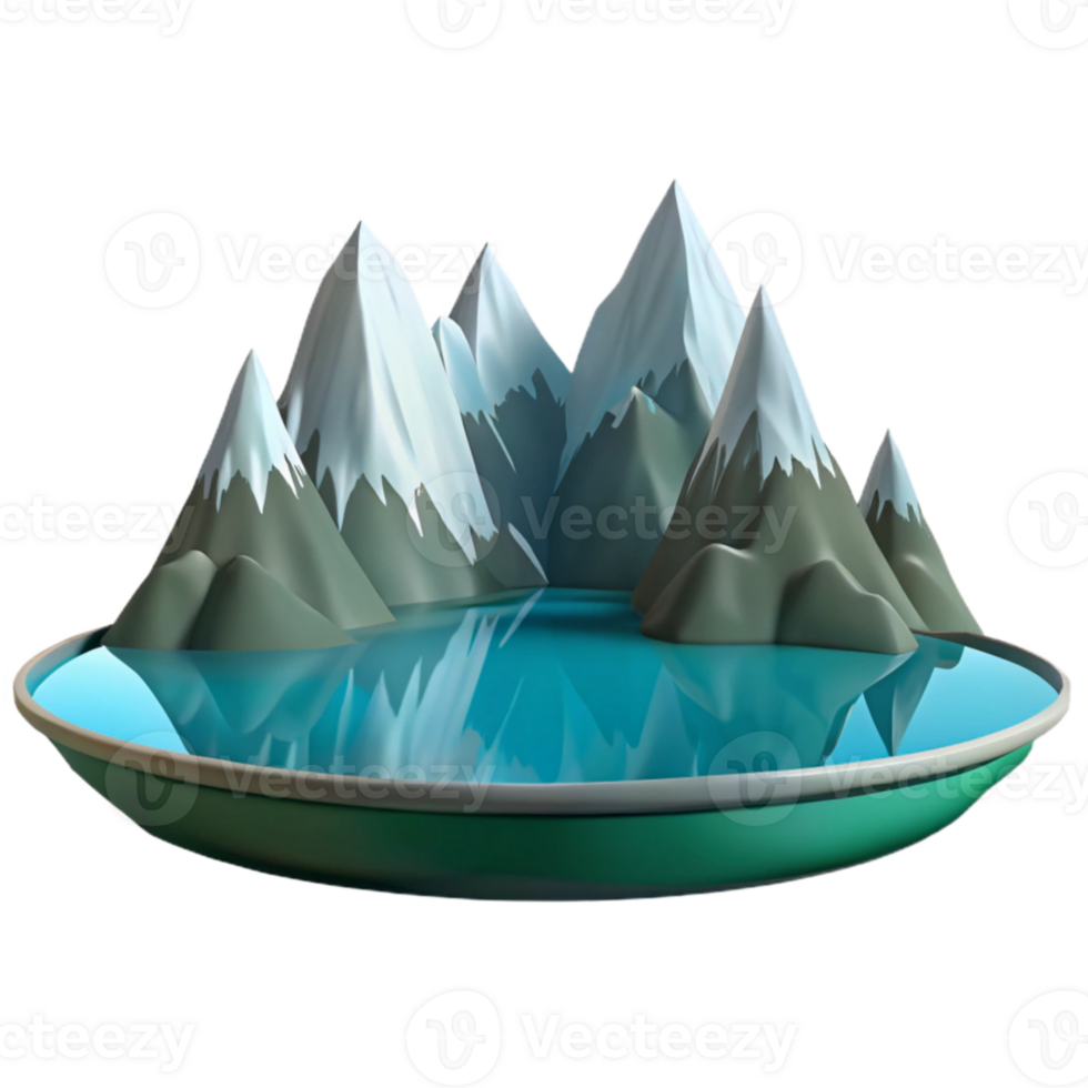 dramatic contemporary A serene mountain lake reflecting the surrounding peaks, calm water, mirror-like reflection genuine png
