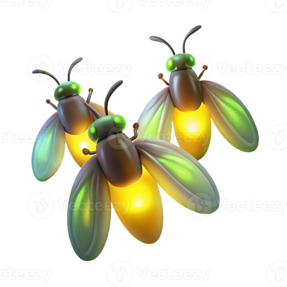 extraordinary minimalist Three fireflies glowing against a dark, transparent backdrop, bioluminescent light, magical realism style high quality png