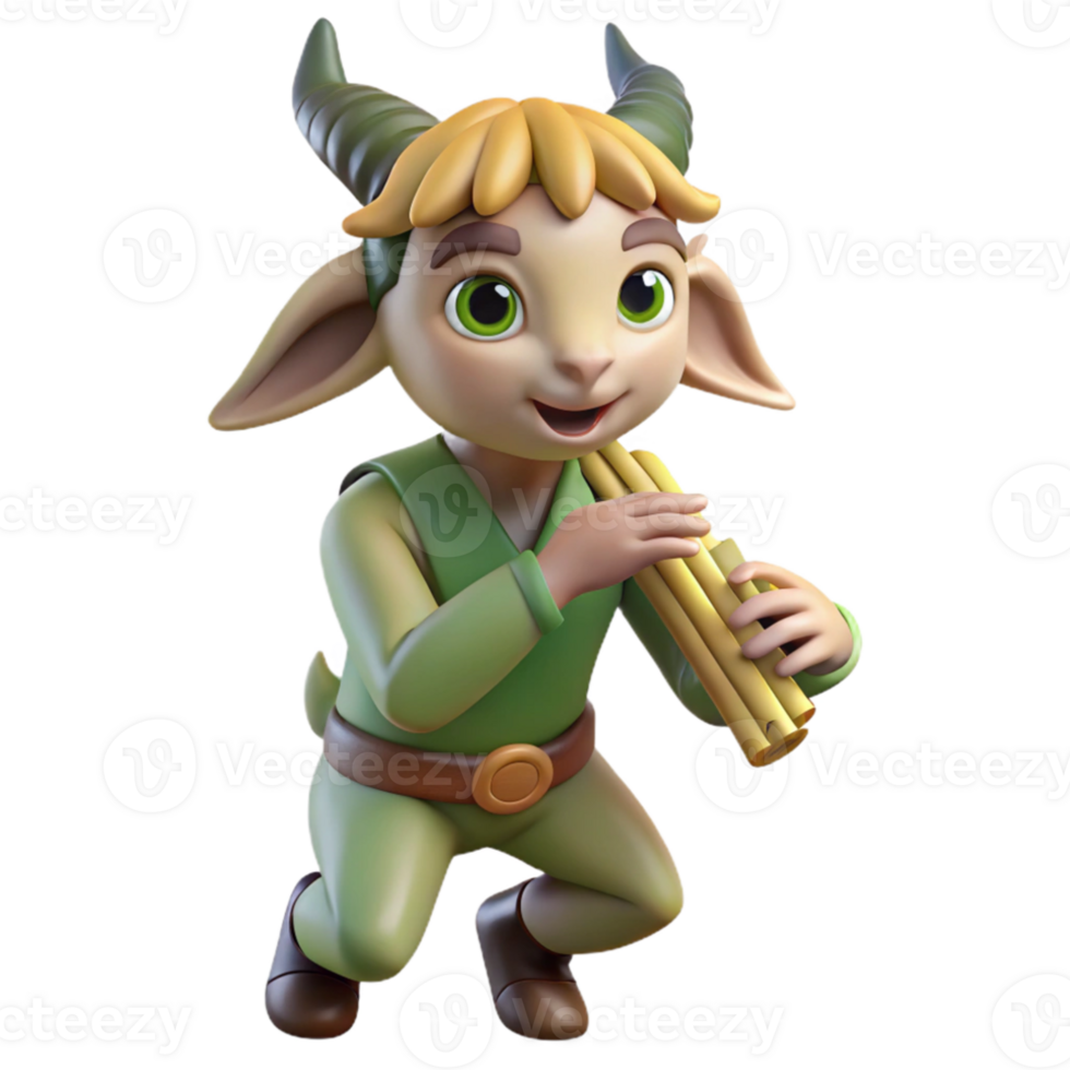 magnificent minimalist A playful satyr with goat legs and a mischievous grin, playing a pan flute. Warm lighting, pastoral style original png