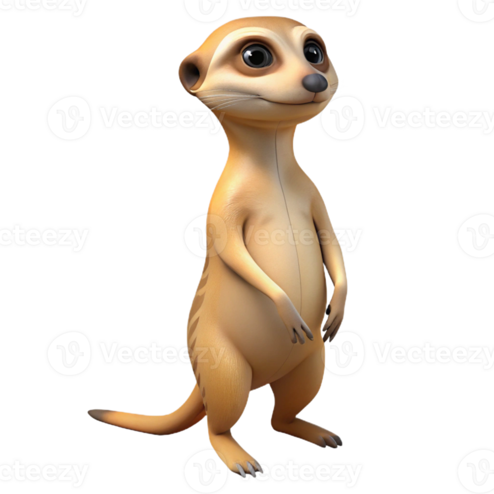 vibrant creative A curious meerkat standing on its hind legs, desert setting midday sun, photorealistic style exclusive png