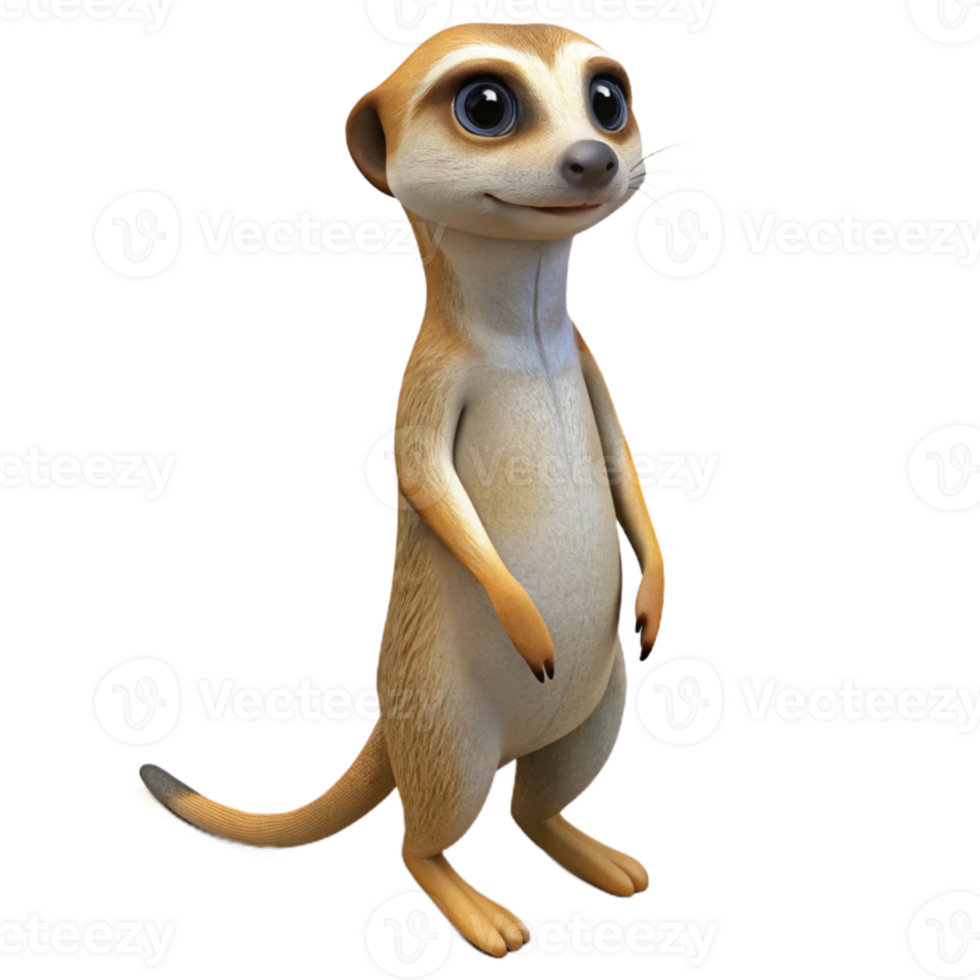 beautiful modern A curious meerkat standing on its hind legs, desert setting midday sun, photorealistic style original png