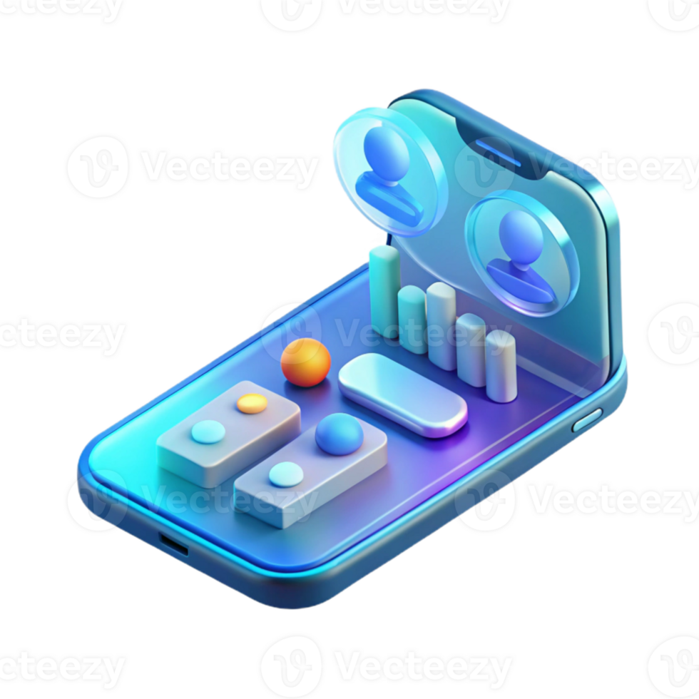 dramatic rustic A transparent smartphone displaying a holographic user interface, icons and data floating above the screen, lit by a soft blue light, futuristic style detailed png