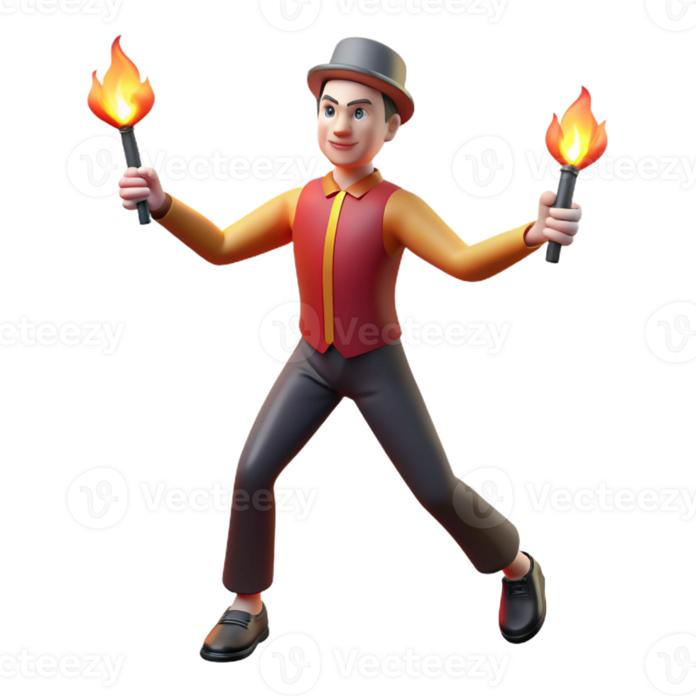 vibrant creative A street performer juggling flaming torches in a crowded square. Street entertainment style, night lighting detailed png