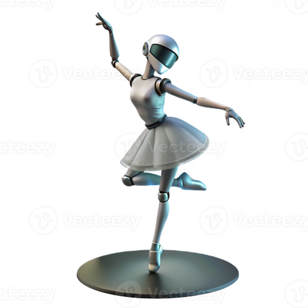 wonderful artistic A robot ballerina performing a graceful leap, lit by theatrical spotlights in a ballet photography style professional png