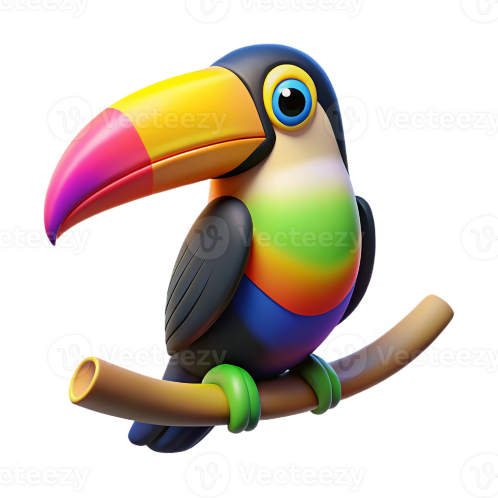 vibrant traditional A colorful toucan perched on a branch, vibrant rainforest backdrop, bright and cheerful style exclusive png