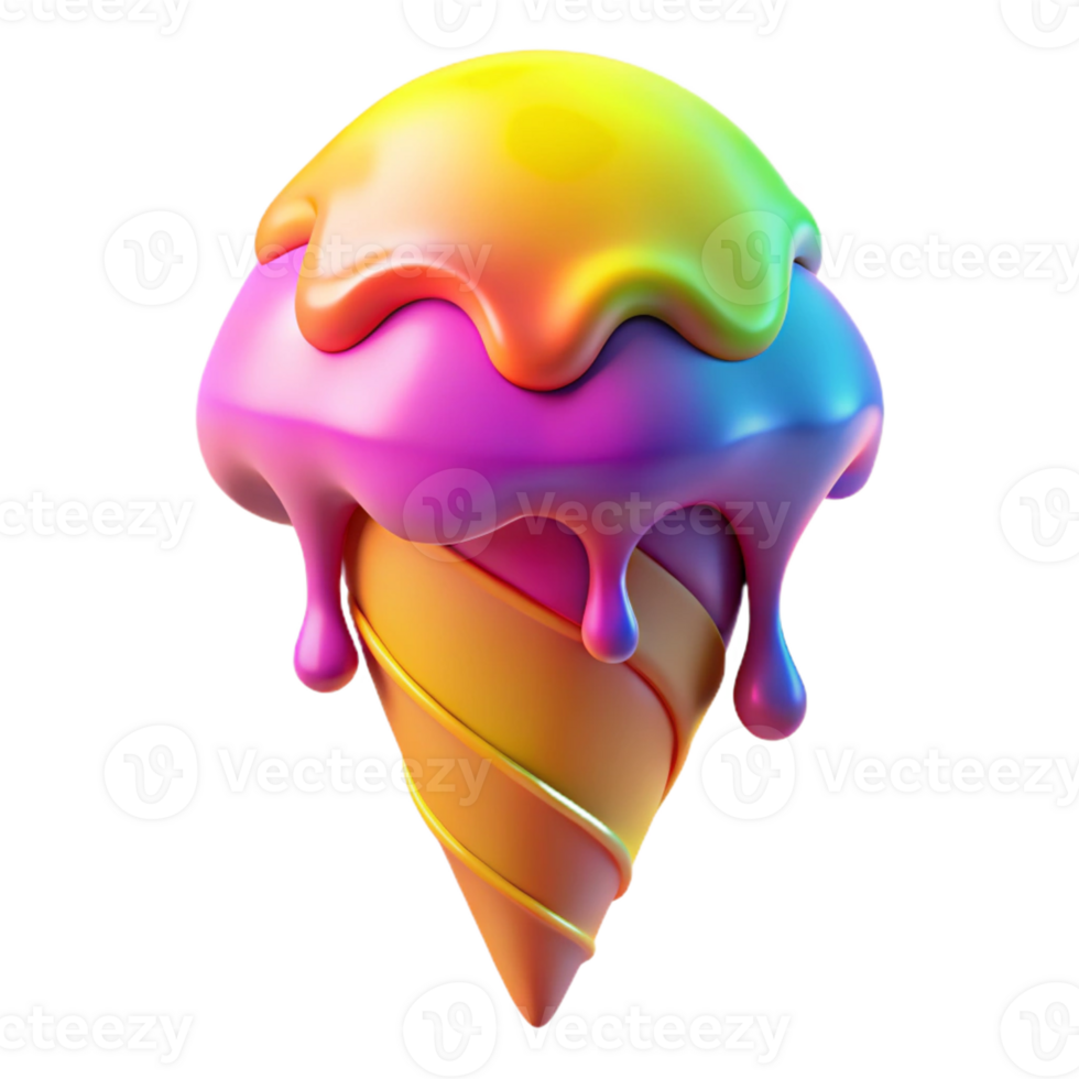 dramatic modern A melting ice cream cone dripping vibrant, psychedelic colors, lit by a warm, summery glow, Pop Art style original png