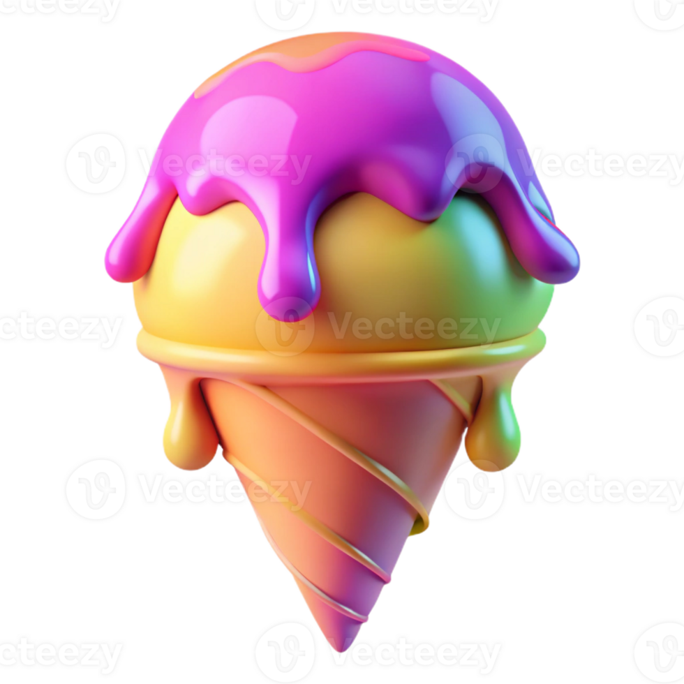 dramatic vintage A melting ice cream cone dripping vibrant, psychedelic colors, lit by a warm, summery glow, Pop Art style premium png