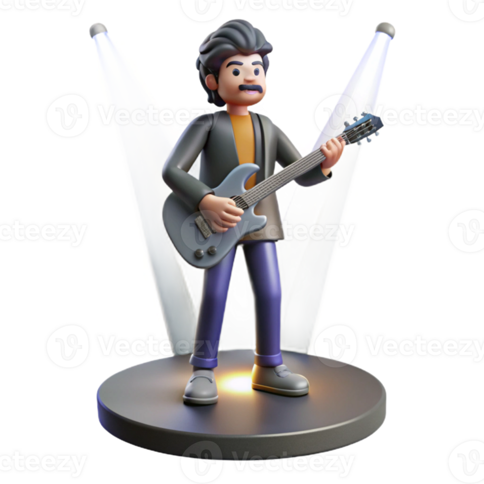 beautiful rustic Portrait of a skilled musician with a guitar, lit by the spotlight on a smoky stage, in a rock and roll style authentic png