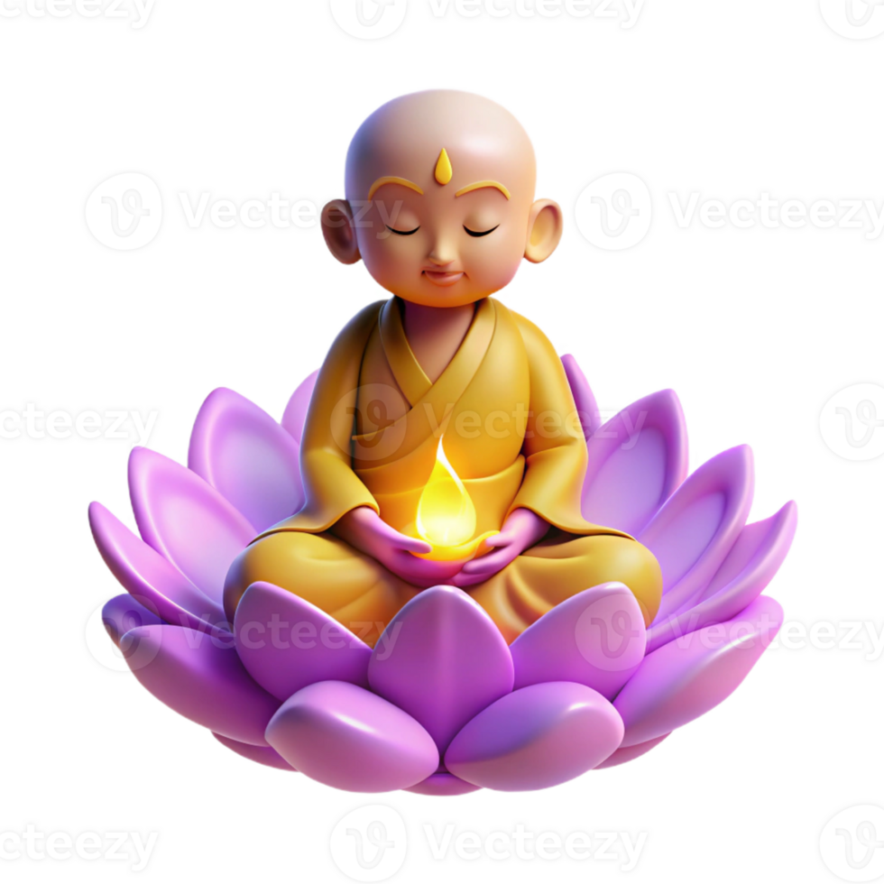 vibrant abstract A serene, meditating monk with glowing, golden aura, seated on a lotus flower amidst a swirling mist of pink and lavender, lit by a soft, divine light. Eastern spiritual art style 4K png